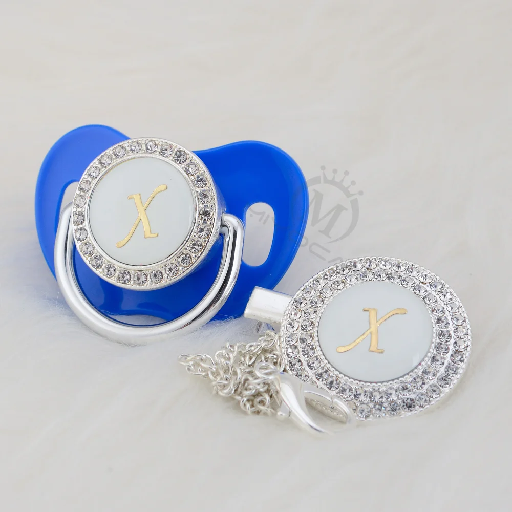 BLING silver bling name Initial letter X elegant pacifier and pacifier clip BPA free dummy bling baby shower SGS pass LX-1
