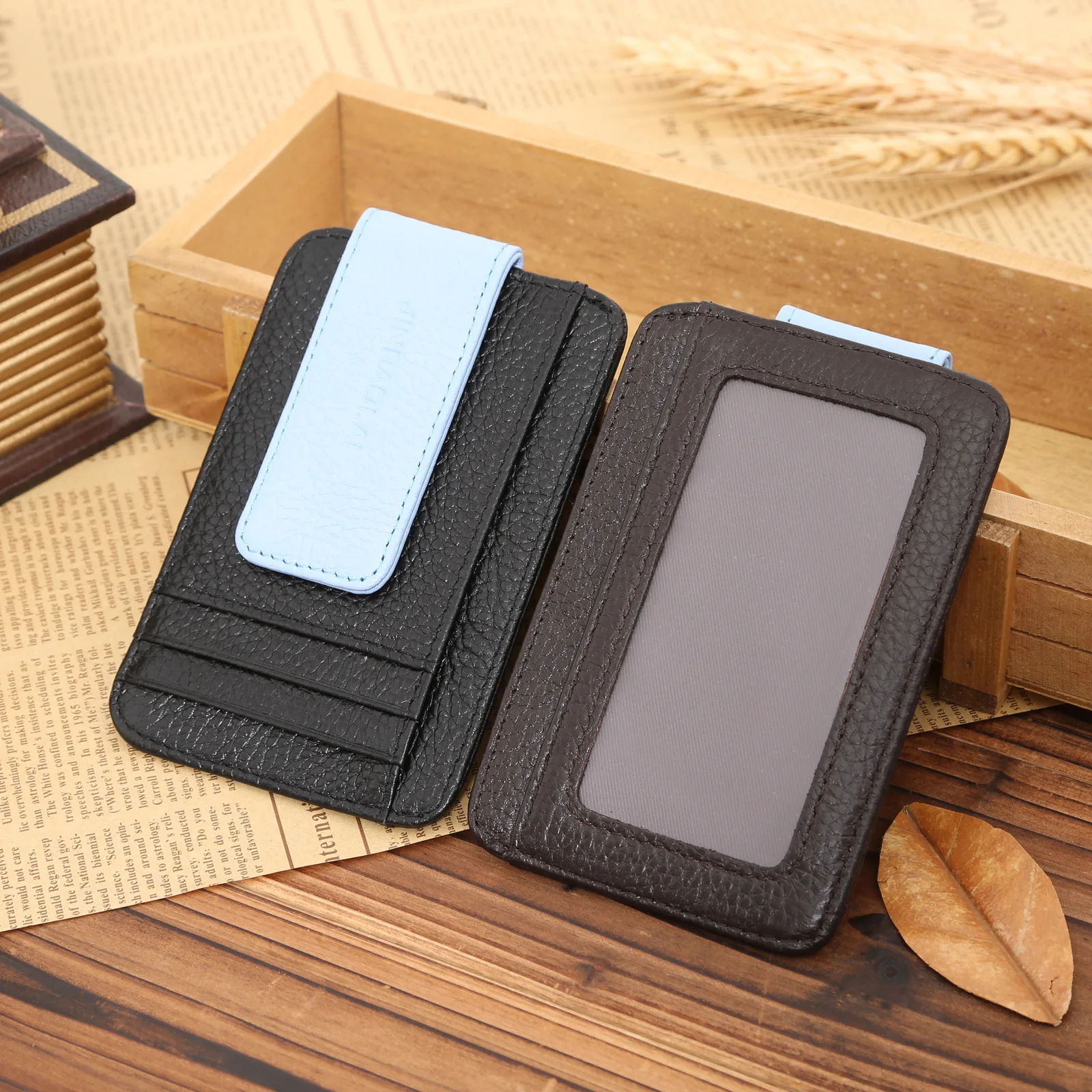 

Men Full-grain Leather American Dollars Wallet Magnetic Snap Genuine Leather Purse Wallet Money Clip