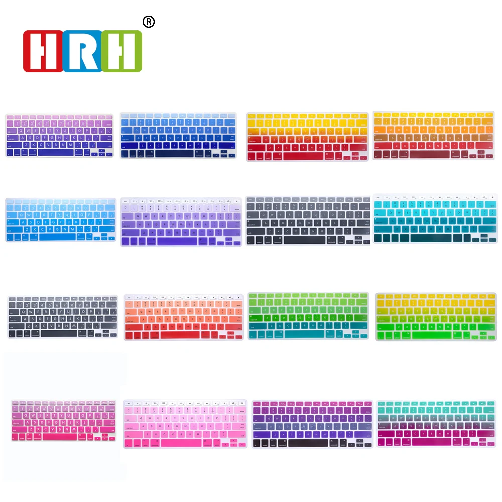 

HRH Gradient Rainbow Big Font Silicone English Keyboard Cover Keypad Skin Protector For Macbook Pro Retina 13 15 17 Before 2016