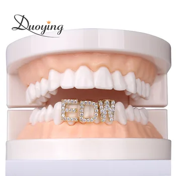 

Duoying Hip Hop Custom A-Z Capital Letters Braces Diamond Inlay Tooth Cap Comfortable Top-Bottom Teeth Grill Single Gold Tooth