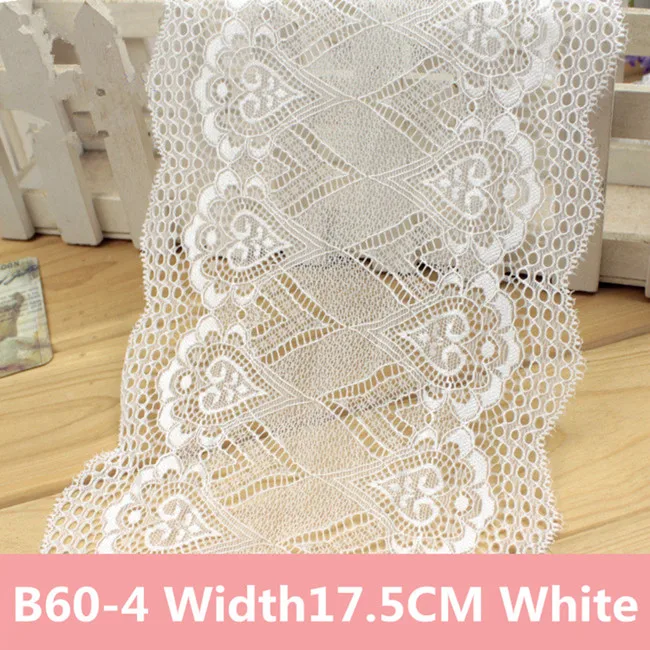 White 1yard 17.5CM Super Wide Elastic Embroidery Openwork Lace Fabric Handmade DIY Clothing Sewing Supplies Home Textile Decor - Color: White