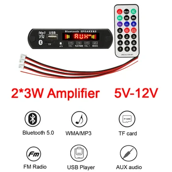 

5V 12V 2*3W Amplifier Bluetooth 5.0 MP3 Player Decoder Board 12V Car FM Radio Module Support FM TF USB AUX Handsfree Call Record