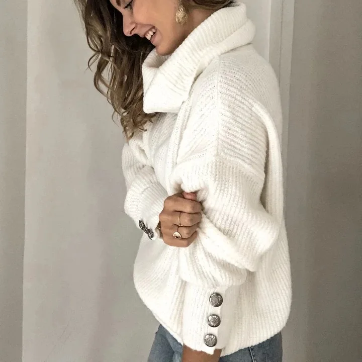 Plus Size Knitted Turtleneck Women's Sweater Long Sleeve Oversize Button Female Sweaters Winter Fashion Casual Ladies Clothes