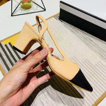 

Shallow Sandals Woman Genuine Leather Mid Heel 2020 New Summer Luxury Designer Brand High Heel Ladies Shoes Zapatos De Mujer