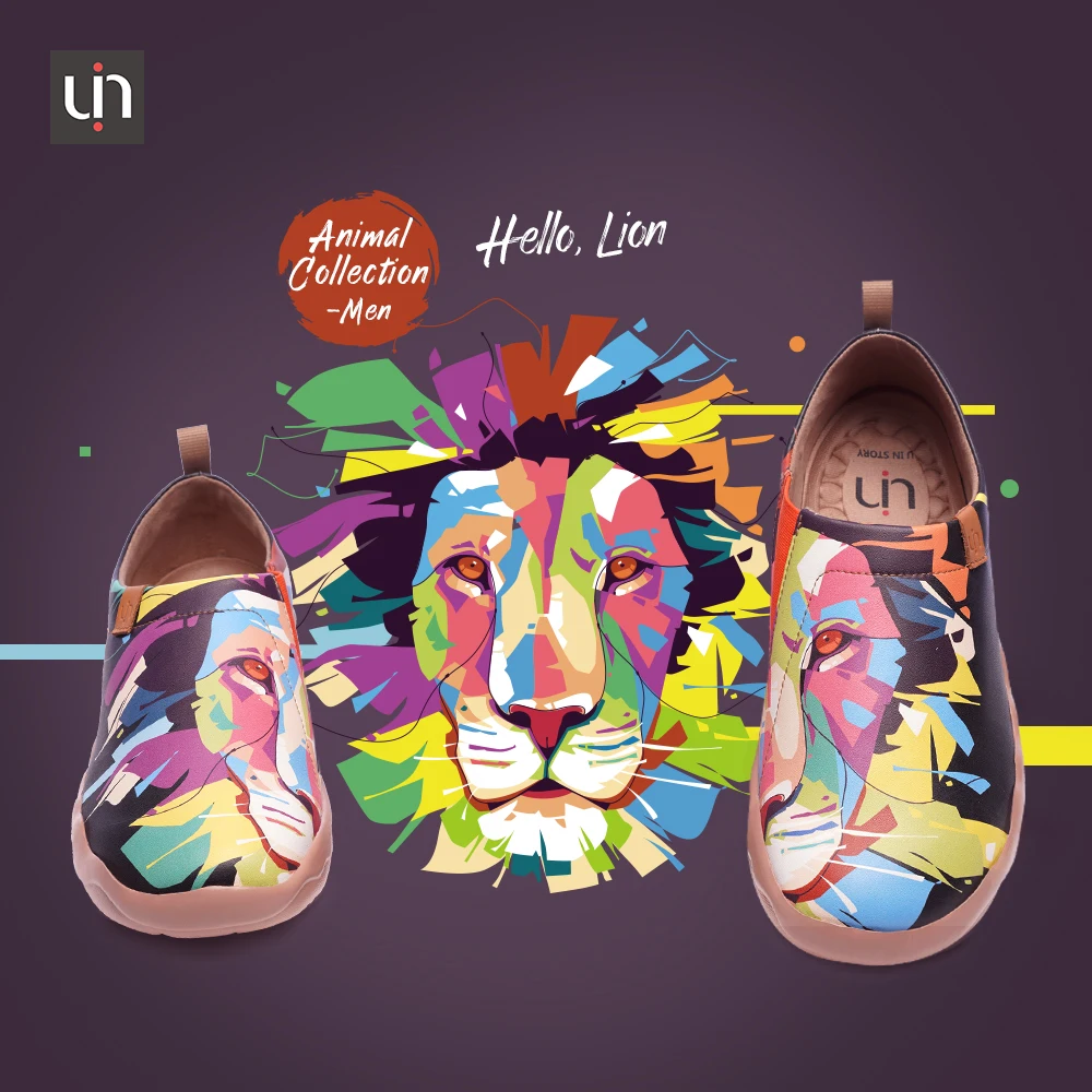 UIN Lion/дизайнерская разноцветная мужская повседневная обувь; Лоферы без шнуровки из микрофибры; Мужская модная брендовая обувь на плоской подошве