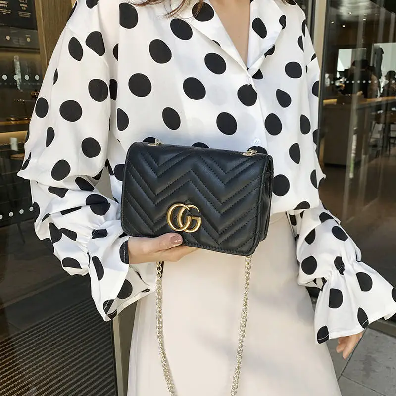 

New 2019 Women's Handbag PU Women's Handbag Fashion Style Ringer Chain Bag CG Soft Leather One-shoulder Bag