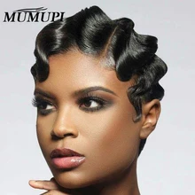 Pelucas rizadas estilo retro chic vintage MUMUPI para mujeres, ondas de dedo negro, peluca de pelo rubio sintético con ondas de marcel