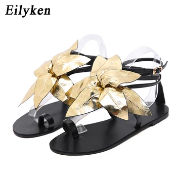 

Eilyken 2020 New Women Sandals Flats Ankle-Strap Buckle Shoes Summer Maple Leaf Flowers Flip Flops Female Clip Toe Casual Shoes