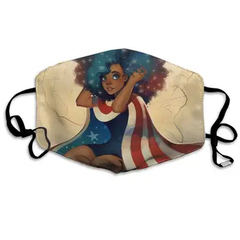 

Muindancer Dust Mask, African Girl with USA Flag Face Mask with Adjustable Earloops Breathable Reusable Outdoor Mouth Cover for