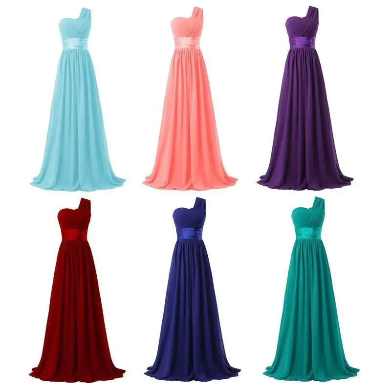 Bridesmaid Dresses A Line Chiffon One Shoulder Pleat Strapless Lace Up Back Wedding Party Formal Prom Evening