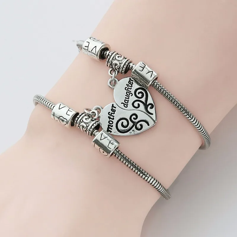 

Fashion Charm Bracelets For Women Broken Love Heat Friendship Bracelets Mother Daughter Silver Bracelet Boho Jewelry Gift
