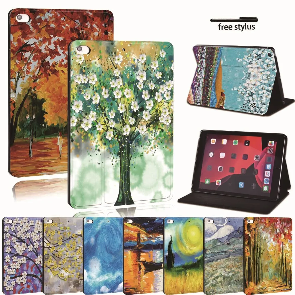 

For Apple iPad mini 1 2 3 4 5 PU Printed Leather Tablet Stand Folio Cover-Ultra-thin Painting tablet Stand Case