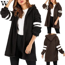 Womail, женские пальто, женский теплый плюшевый плащ в полоску с открытой передней частью, длинный плащ, кардиган, верхняя одежда, куртка, пальто для женщин, S-2XL