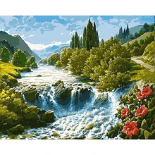 Paisaje para marco de pared, imágenes al óleo para dibujar por número para adultos, pintura a mano para colorear por número, decoración del hogar, arte artesanal