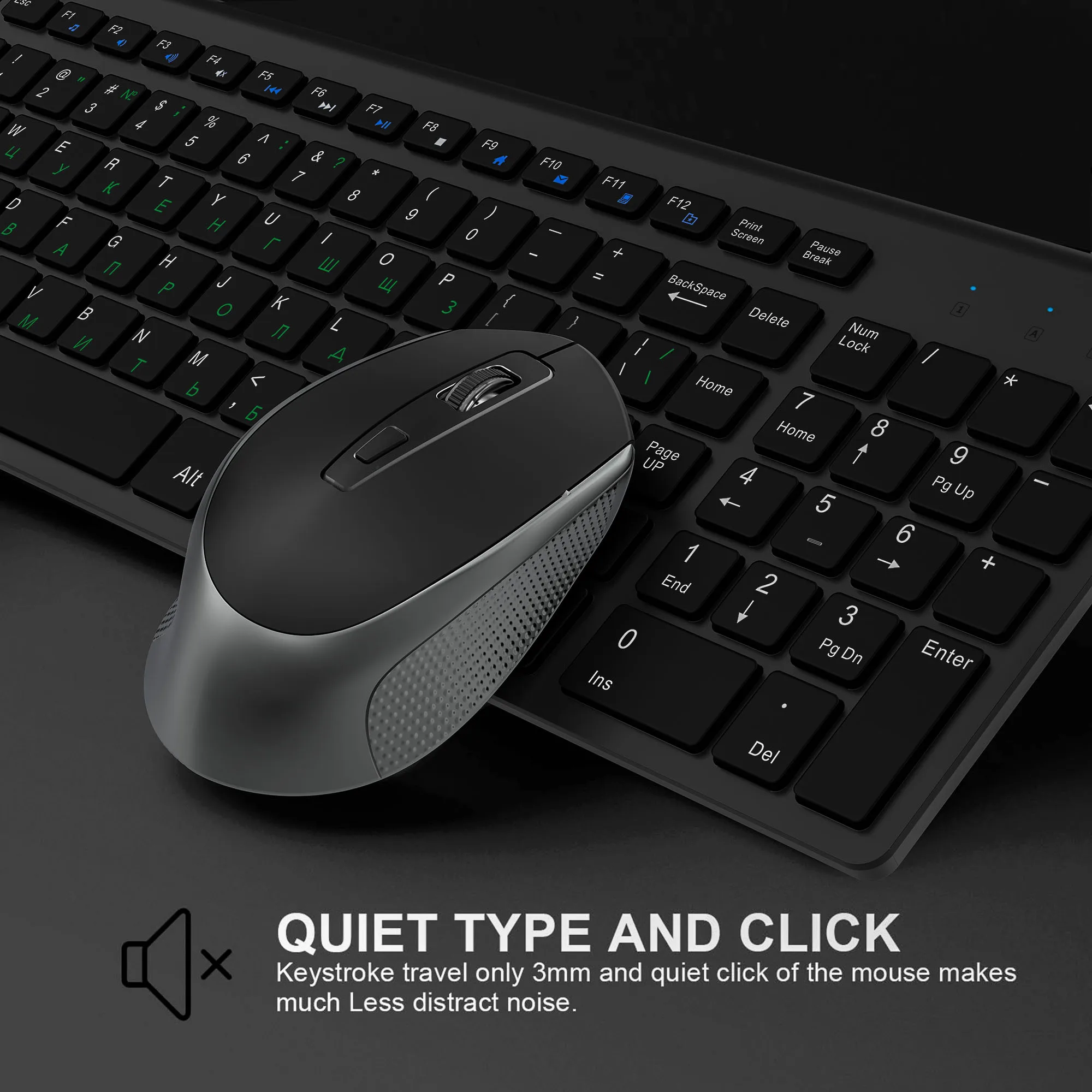 Russian keyboard wireless keyboard mouse set USB receiver with small digital compact keyboard for h
