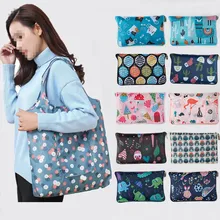 Женская и мужская мультяшная Цветочная сумка через плечо, сумка для покупок, Женская эко-ткань, полиэфирная Складная многоразовая сумка для продуктов