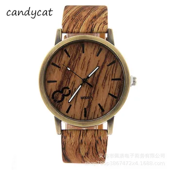 

CandyCat Wood Leather Belt Watch Men's Fashion Numbers Casual Student Quartz Watch Luxury Designer Men