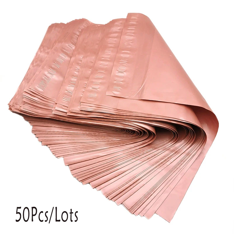 New 50Pcs/Lots Rose Gold Courier Bag Envelope Packaging Delivery Bag Self Adhesive Seal Pouch Mailing Bags Plastic Transport Bag 50pcs lots plastic shipping bag courier bags self seal adhesive thick waterproof new pe poly envelope mailing bags