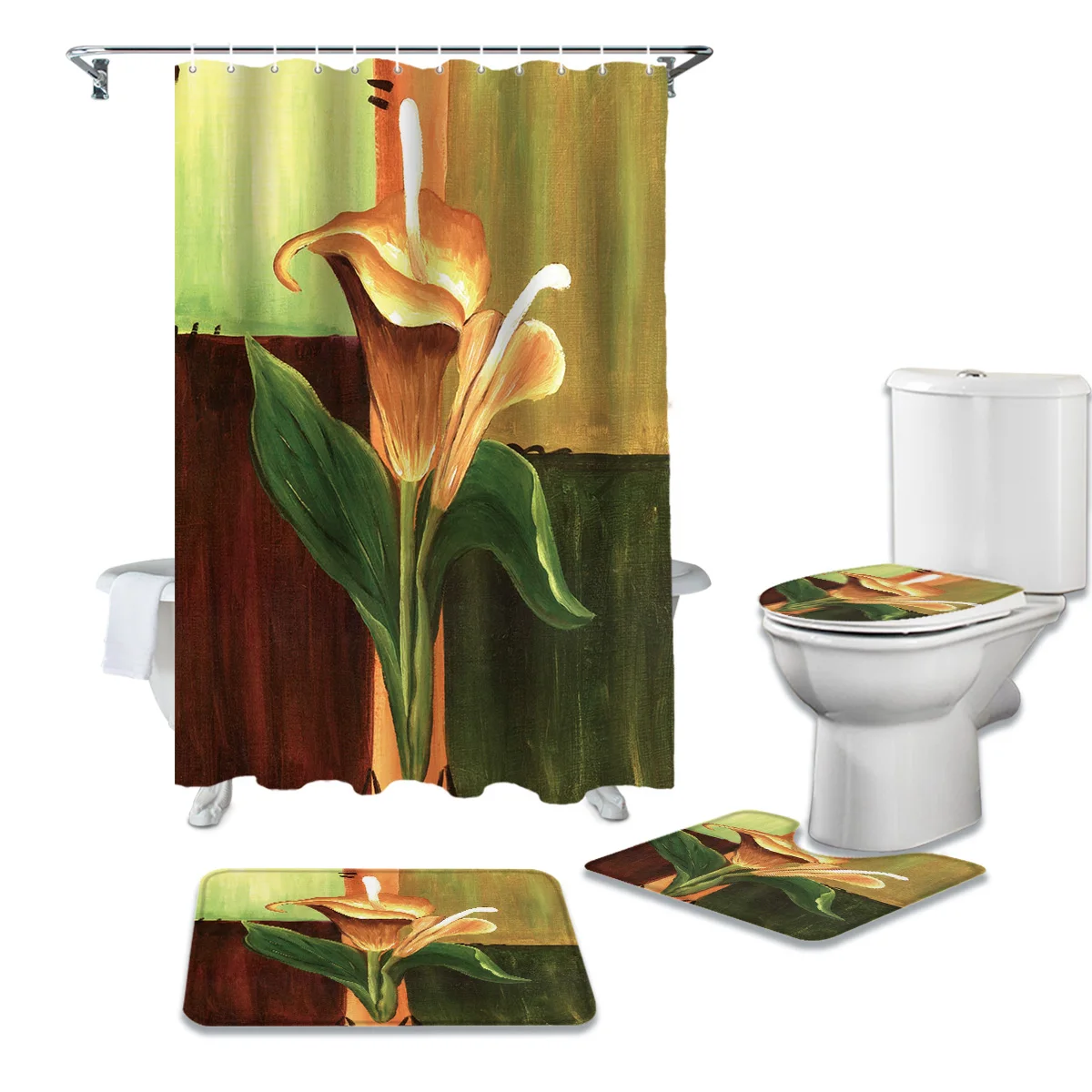 Водонепроницаемый набор душевых штор Calla Lily картина маслом в европейском стиле