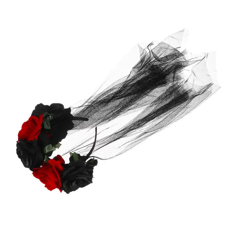 Карнавальная черная марлевая ткань повязка на голову имитация цветка розы головной убор женский головной убор Косплей вечерние аксессуары для волос для женщин