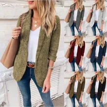 

2021 autumn and winter temperament self-cultivation small suit woolen three-quarter sleeve temperament mid-length coat women