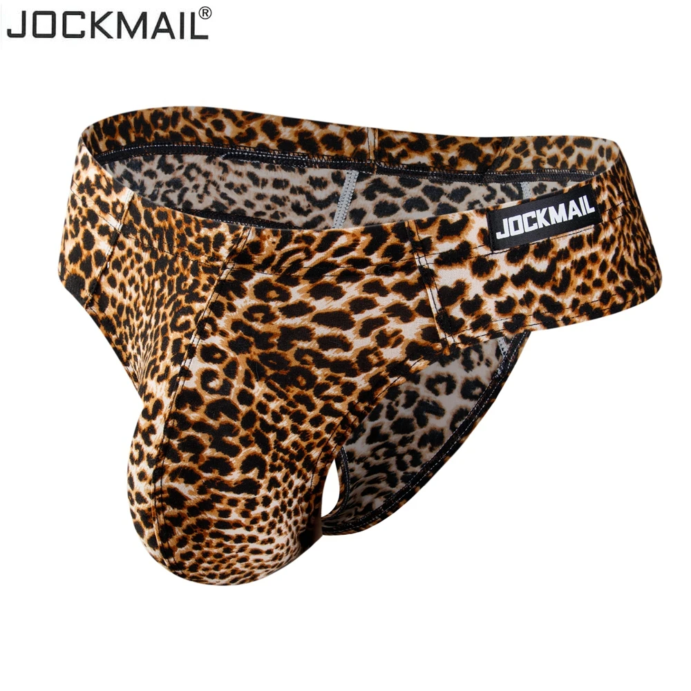 Tanie Jockmail Sexy Men Bikini krótkie bielizna Leopard ziarna sakiewka na penisa Jockstrap sklep