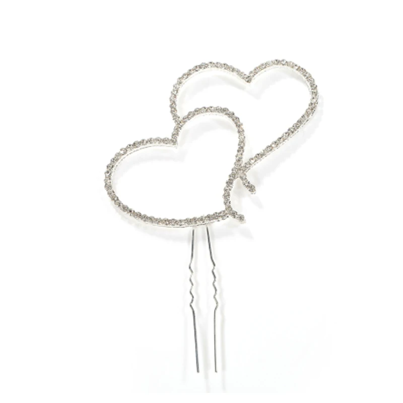 Cake Topper Romantic Crystal Rhinestone Silver Double Heart Cake Topper Wedding Decoration New Year Decor cake topper,cake decorations,cake toppers