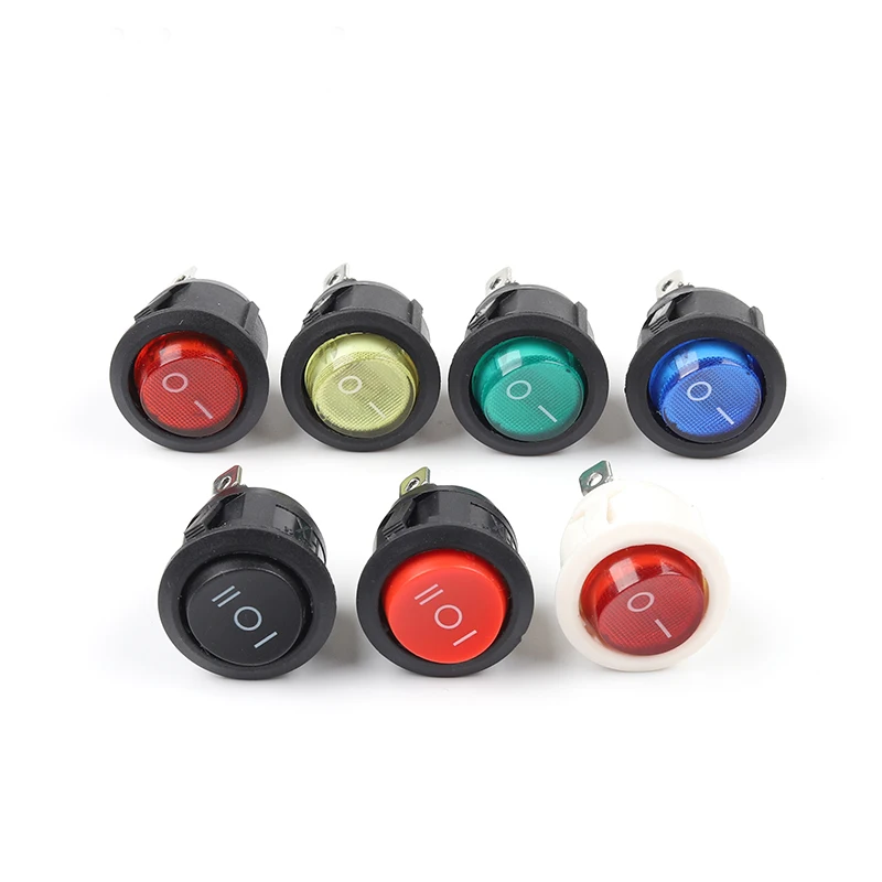 

5PCS 23MM KCD1 Round Rocker Switch 2/3Pin ON-OFF-ON 2/3 Position 6A/250VAC 10A/125VAC SPST LED Car Push Button Switch With Light