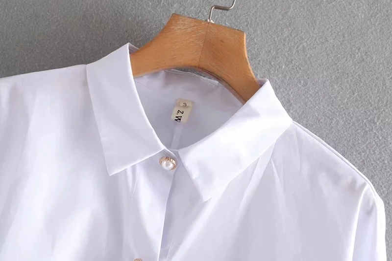 Женская хлопковая рубашка свободного кроя из поплина с украшением на пуговицах,, осенняя женская блузка с длинным рукавом для отдыха, белые топы S6588