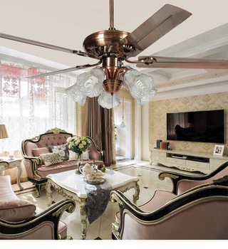 

52 inch Luxury Ceiling Fan lamp with Light Glass Lampshade Iron Fan Led Home Decor Fixture 110V 220V European Style Dinning Room