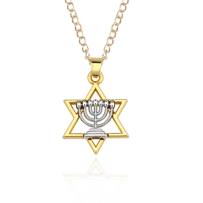 Religious Menorah And Star Of David Jewish Jewelry Magen Necklace Judaica Hebrew Israel Faith Lamp Hanukkah Pendant Necklaces | Украшения и