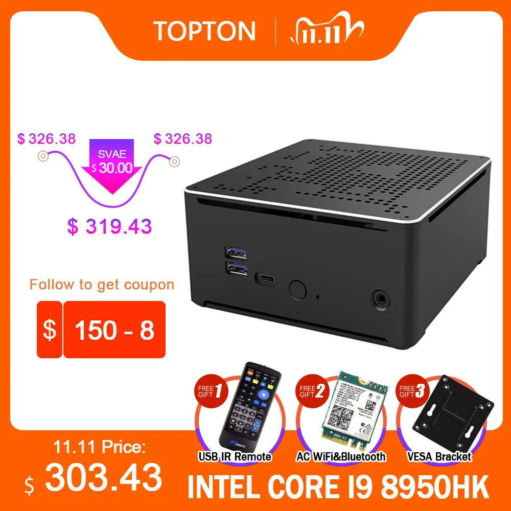 Игровой мини компьютер S210 Intel Core i9 9980HK i7 9850H 2 * Lans DDR4 M.2 NVME Micro PC Windows 10 Linux 4K HTPC HDMI