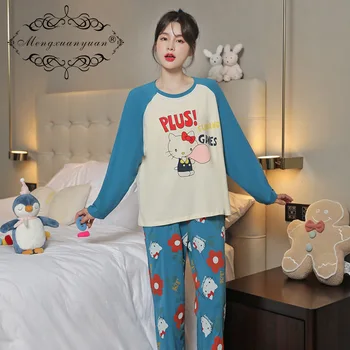 

New Style Pajamas Women's Spring and Autumn Pure Cotton Korean-style Long-sleeve Suit Female Clothing Autumn Piece of Fat