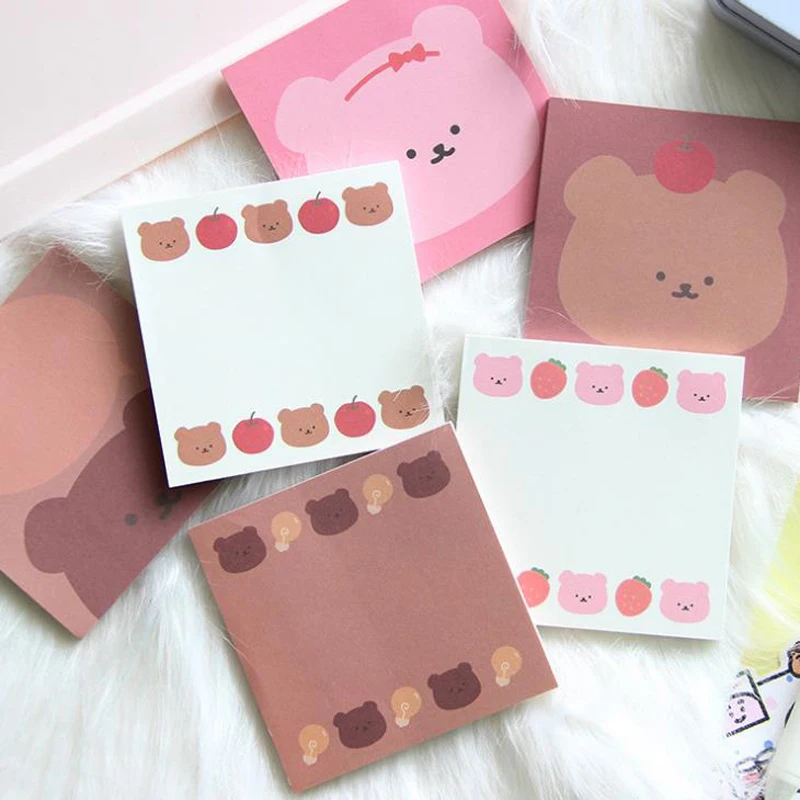 

1 Pcs Cute 50 Sheets Korean Candy Bear Strawberry Memo Pads School Planner DIY Notepad Paper Sticky Notes Escolar Papelaria
