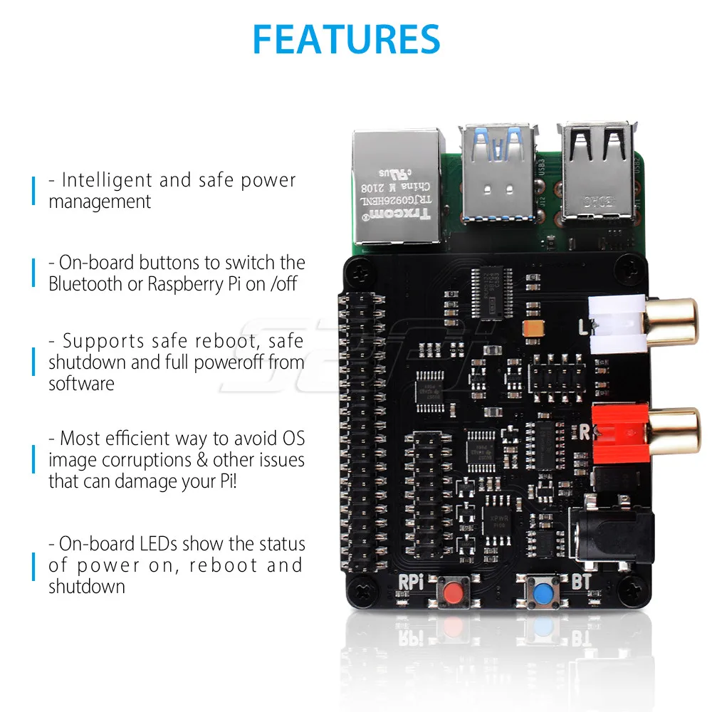 Bluetooth 5.0 de Alta Fidelidade Dac Chapéu Suporta Reinicialização Segura Desligamento Seguro & Poweroff Completo do Software para Raspberry pi 4b 3b Mais 3b 52pi X930 - Imagem 3