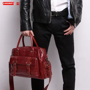 

Men's Bag Laptop Briefcase Male Handbags Men Shoulder Slung Travel Bags Cross Section First Layer Cowhide Real Genuine Leather