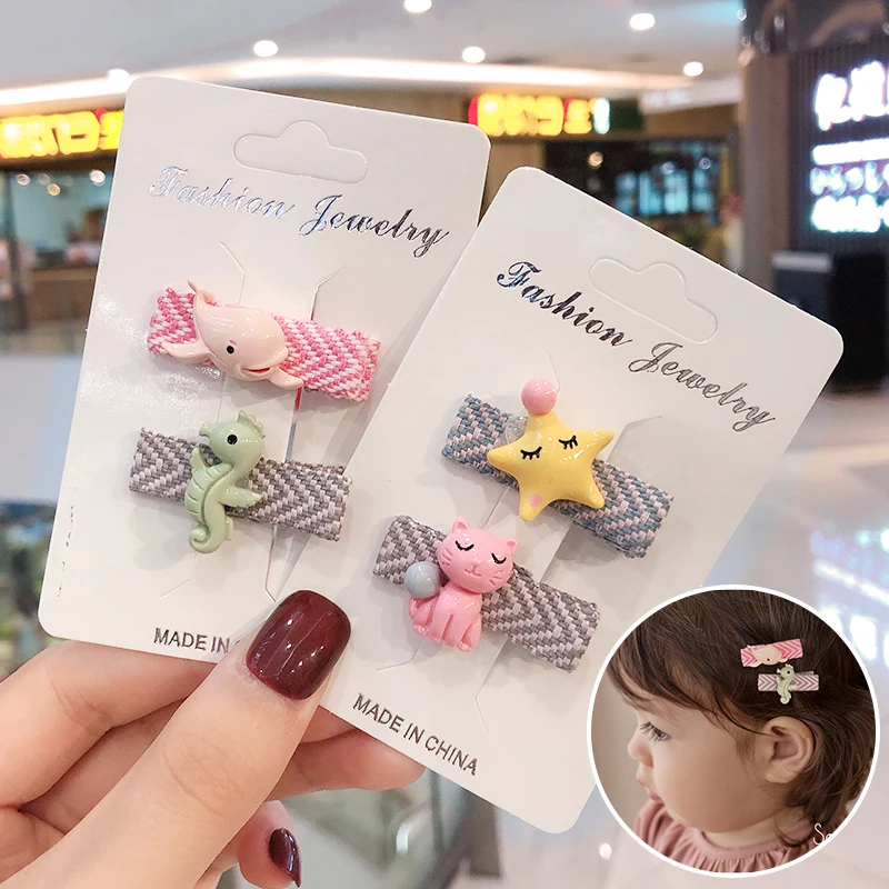 

1Pack=2PCS Children New Hair Clips Cute Flamingo Dinosaur Safety Barrettes BB Clip Little Girls Gifts Kids Hair Accessories