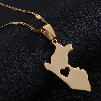 

Stainless Steel Peru Map Pendant Necklaces Map of Peru Heart Chain Jewelry