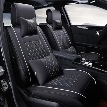 

7PCS Car Seat Cover Set For Universal 5 Seat Car PU Leather Auto Interior Seat Protect Pad Mats w/ Pillow Waist Cushion Backrest