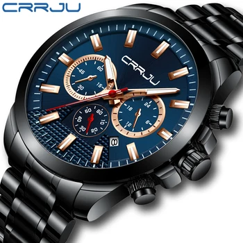 

2020Relogio Masculino CRRJU Classic Business Chronograph Mens Watches Fashion Big Dial Full Steel Waterproof Quartz Wristwatch