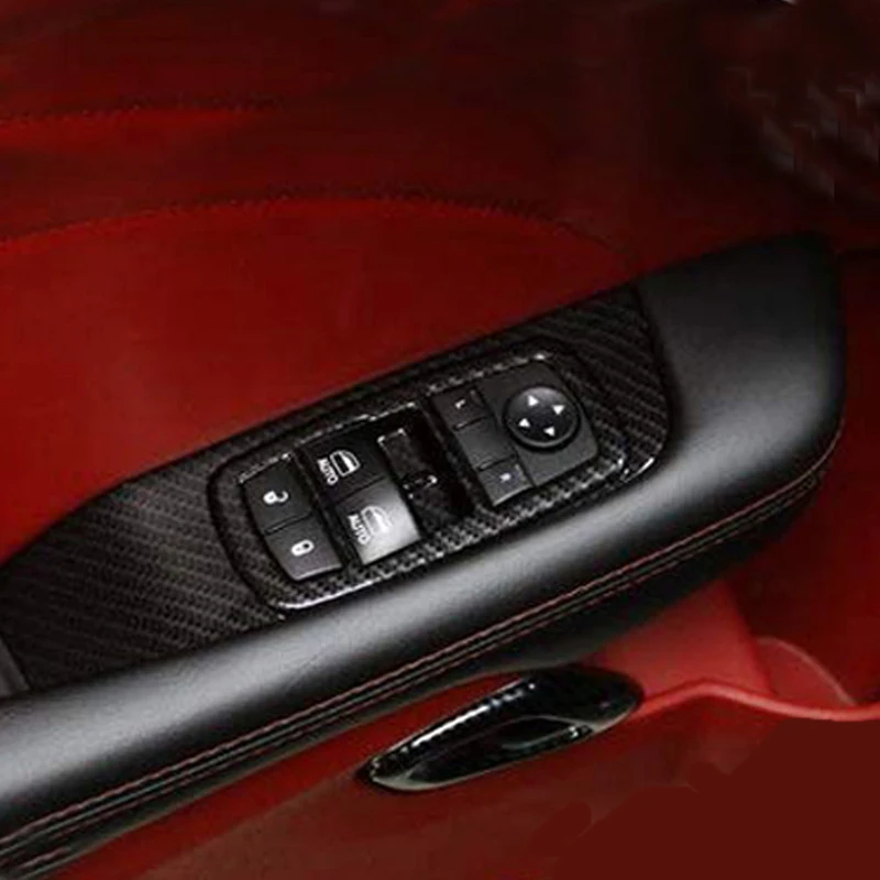 Для леворульных автомобилей! Для Dodge Challenger- карбоновый стиль передние двери окно Лифт кнопка включения рамка украшение крышка отделка автомобиля Стайлинг
