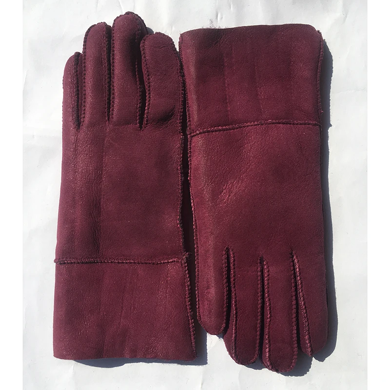 purple red matte Зимние женские перчатки из овчины, теплые перчатки, натуральная овчина, кашемир, мех, теплые перчатки для женщин, полный палец, натуральная кожа, G39 - Цвет: purple red matte