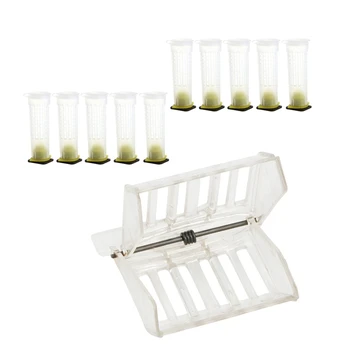 

11 Set Beekeeper Equipment Tool: 10 Set Beekeeping Rearing Cup Kit Bee Queen Cages Roller & 1 Set 2 Pcs Queen Clip Bee Catcher C