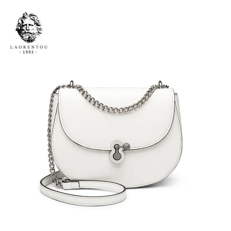 

LAORENTOU New women leather bag chains Fashion saddle bag cowhide women leather handbags women leather shoulder Crossbody bag