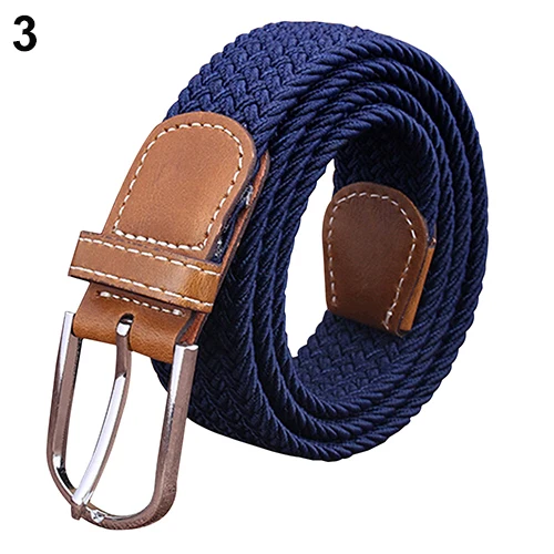 Men's Women's Canvas Plain Webbing Metal Buckle Woven Stretch Waist Belt Strap Elastic stretch woven belt