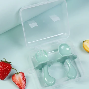 

2Pcs/Pack Short Handle Baby Training Spoon PP kids Tableware Candy Color Spoon+ Fork Set