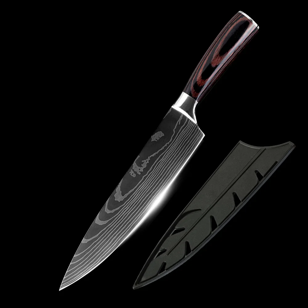 8 inch chef knife Нержавеющая сталь качество " дюймов нож шеф-повара Лазерная Дамасская сталь Santoku кухонные ножи острый Кливер нарезки подарок нож - Цвет: 8 inch chef knife