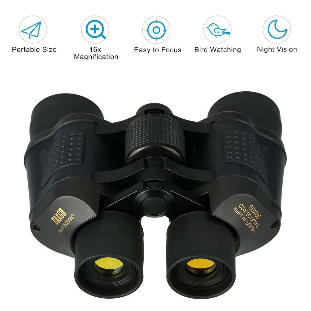 HD 60X60 Telescope Binoculars High Clarity Large Eyepiece High Power For Outdoor Hunting Optical Day Night Zoom Hand Adjusting