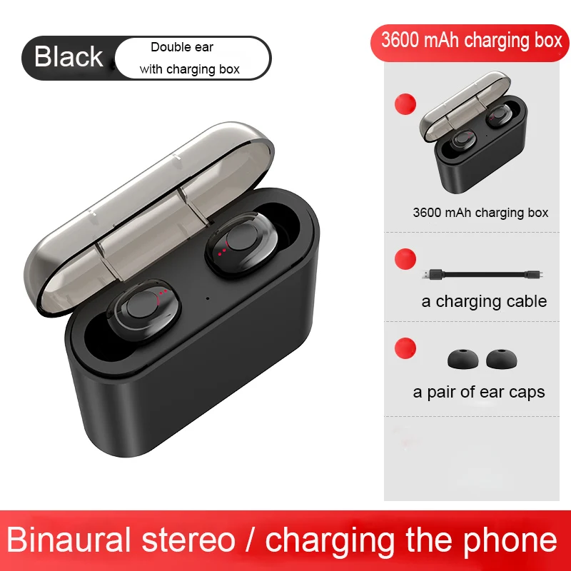 X18 TWS Bluetooth V5.0 наушники беспроводные наушники стерео Спортивные Беспроводные наушники-вкладыши гарнитура 3600 мАч Мощность для iPhone 11 - Цвет: black Binaural