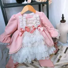 Одежда для маленьких девочек испанский дворцовый ретро-стиль, платье принцессы кружевное стеганое платье для девочек, детское зимнее шерстяное платье vestidos Y2596